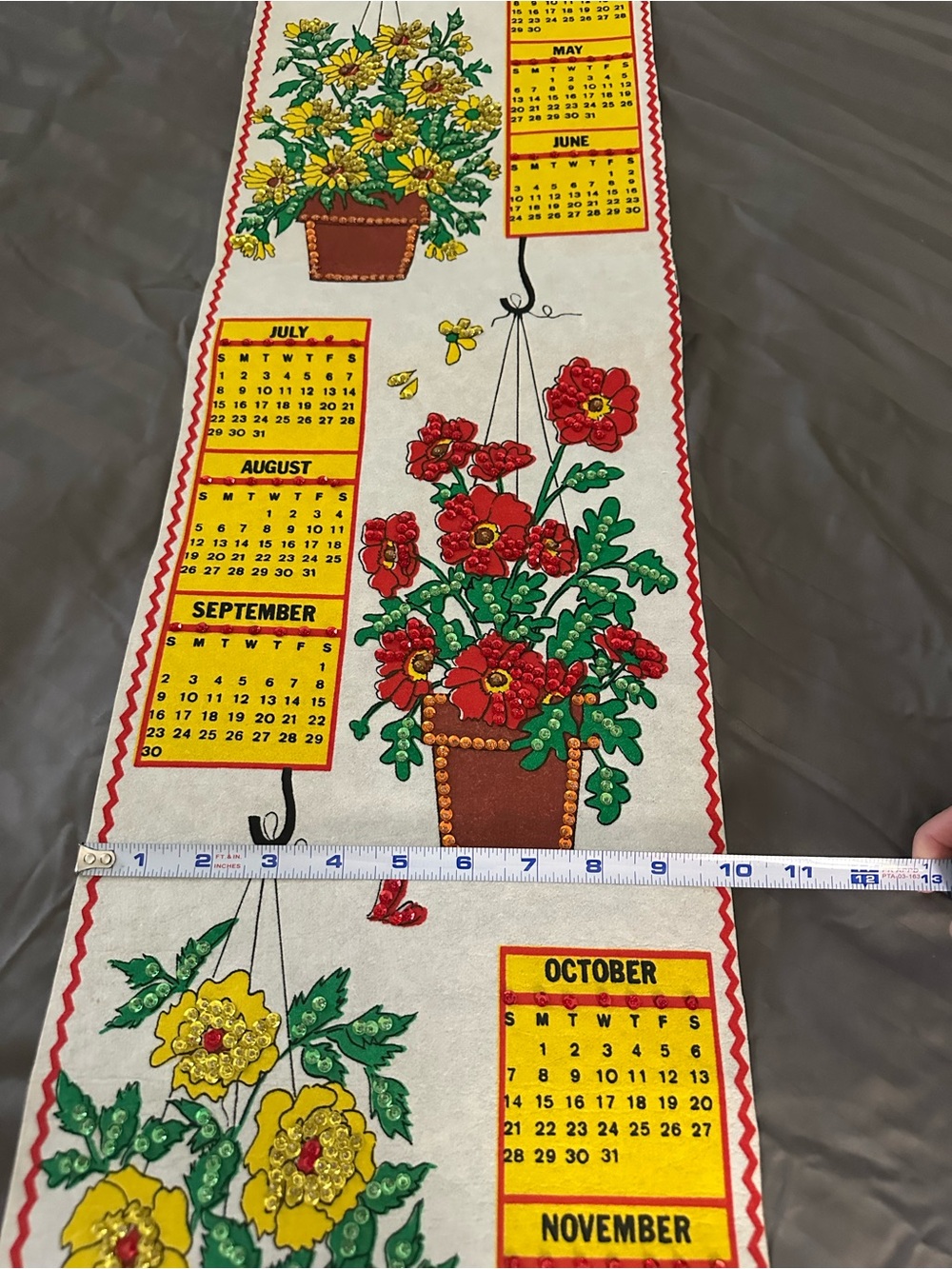 Vintage 1979 Floral Calendar Wall Hanging